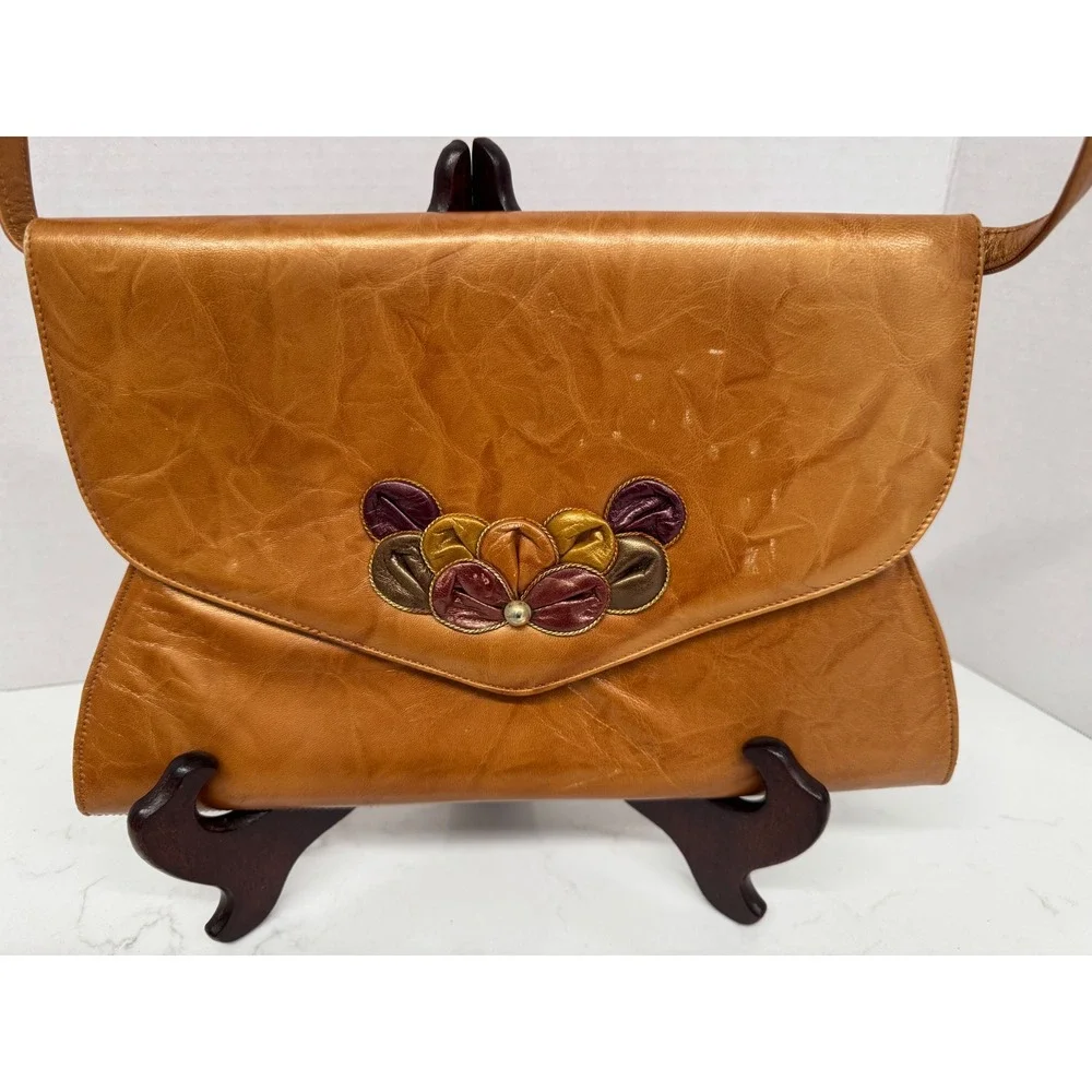 Vintage Brian Jeffrey Metallic Bronze Leather Applique Clutch Bag Spain Boho 70s